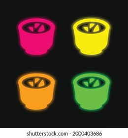 Bowl With Sauce For Sushi four color glowing neon vector icon