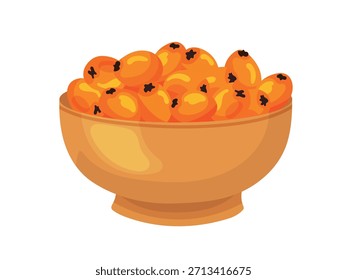 Un tazón de espino cerval de mar. Clipart de Vector plano, ilustración con fondo aislado.