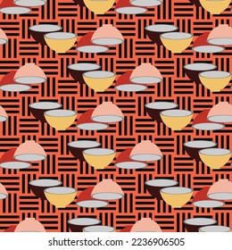 Bowl seamless vector repeat pattern. kids hand drawing illustration fashion stylized striped background. Perfect for textile, fabrics and clothing. 