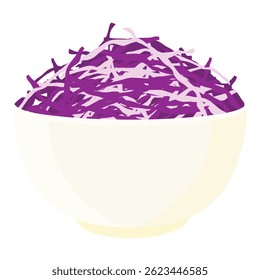 Bowl with shredded red, purple cabbage isolated on white background. Vector illustration