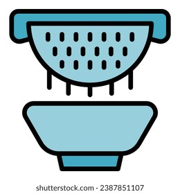 Bowl sieve colander icon outline vector. Cooking utensil. Pasta hand color flat