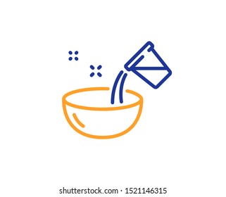 Bowl sign. Cooking add water line icon. Food preparation symbol. Colorful outline concept. Blue and orange thin line cooking water icon. Vector