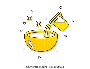 Bowl sign. Cooking add water icon. Food preparation symbol. Yellow circles pattern. Classic cooking water icon. Geometric elements. Vector