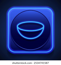 Bowl simple icon vector. Flat design. Blue neon style on button. With shadow.ai