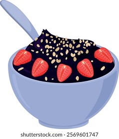 Açaí bowl with sliced strawberries and granola spread over it