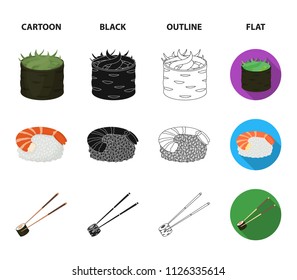 Bowl of soup, caviar, shrimp with rice. Sushi set collection icons in cartoon,black,outline,flat style vector symbol stock illustration web.