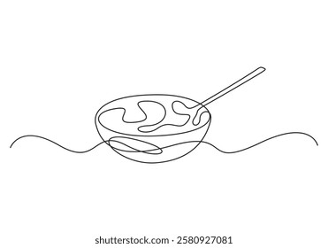Bowl of soup continuous one line drawing vector illustration