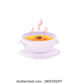 Bowl of soup - get well soon. Vector illustration cartoon flat icon isolated on white.