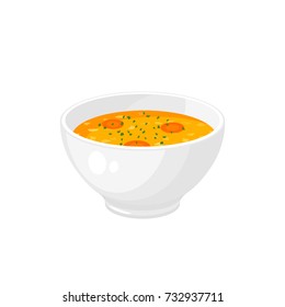 Bowl Of Soup - Get Well Soon. Vector Illustration Cartoon Flat Icon Isolated On White.