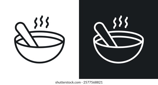 Bowl of soup icons in thin black and white stroke liner style