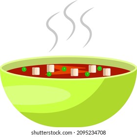 Bowl of soup, illustration, vector on a white background.