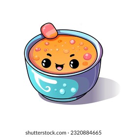 Bowl of soup kawaii cartoon character. Vector illustration.