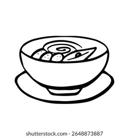 bowl of soup line symbol simple monochrome vector