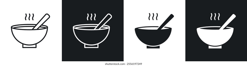 Bowl of soup linear icon set for app, and web design.