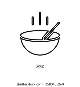 Bowl soup linear icon vector on white background. Hot food black icon illustration