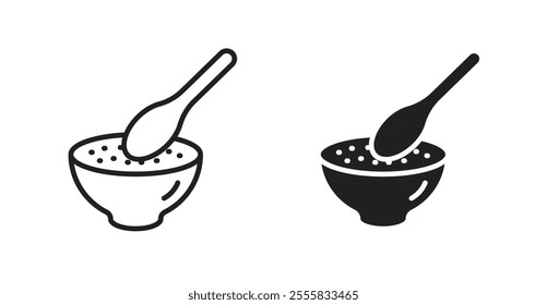 Bowl of soup outlined and solid icon vector collection.