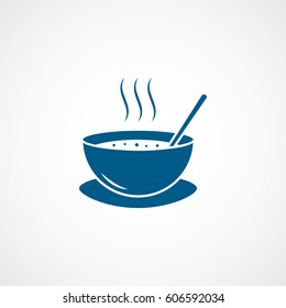 Bowl With Soup And Spoon Blue Flat Icon On White Background