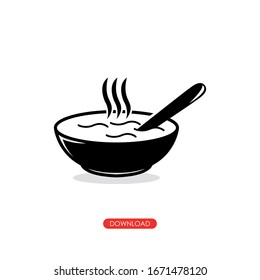 Bowl of Soup and Spoon Flat Style. Chinese Food Symbol, Logo Illustration. Pixel Perfect Vector Graphics