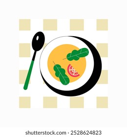 Tigela de sopa com colher em vetor plano ilustração simbolizando calor, comida de conforto e nutrição, isolado no fundo branco