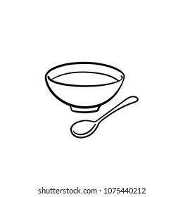 Bowl soup and spoon hand drawn outline doodle icon  Hot soup in bowl vector sketch illustration for print  web  mobile   infographics isolated white background 