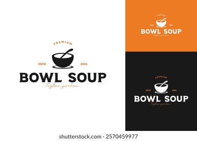 Bowl soup and spoon logo design template vector illustration idea