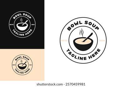 Bowl soup and spoon logo design template vector illustration idea