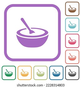 Bowl of soup with spoon simple icons in color rounded square frames on white background