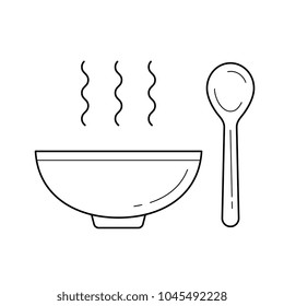 Bowl of soup with spoon vector line icon isolated on white background. Hot soup in bowl line icon for infographic, website or app.