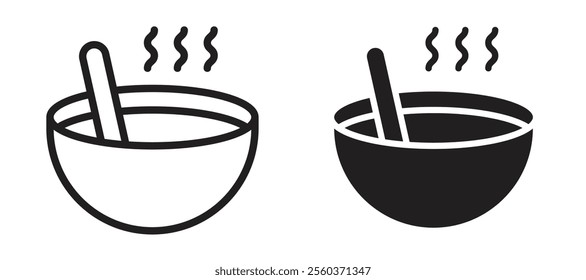 Bowl of soup vector icon set in black color.