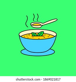 Bowl of soup vector illustration isolated on green background. Linear color style of soup icon