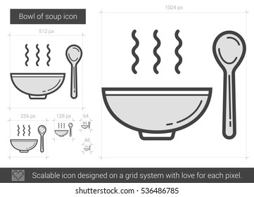 Bowl of soup vector line icon isolated on white background. Bowl of soup line icon for infographic, website or app. Scalable icon designed on a grid system.