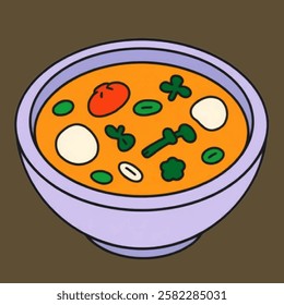 A bowl of soup with vegetables, ideal for healthy meals, soups, and vegetarian designs.