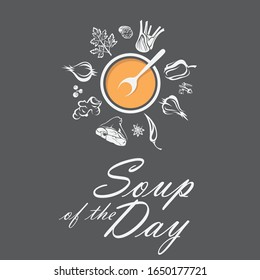 bowl of soup with vegetables isolated on black background
