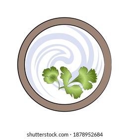 Bowl with sour cream and parsley, top view. Vector food illustration.	