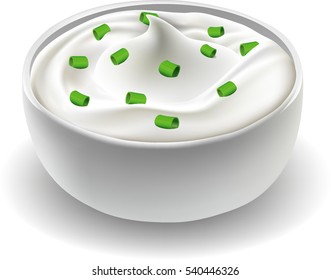 Bowl of Sour Cream Sauce Tartar Mayonnaise with Chopped Green Onion Close up