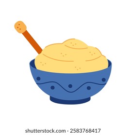 Bowl of sour cream and a spoon color. Hand drawn clip art for your project.