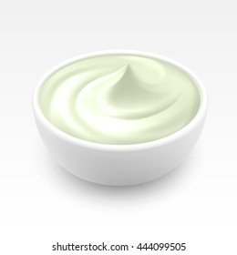 Bowl of Sour Sauce Mayonnaise Ice Cream Close up Isolated on White Background