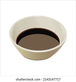 Bowl with soy sauce. Isolated vector illustration.