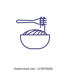 Bowl With Spaghetti And Fork Line Icon. Pasta, Macaroni, Lunch. Restaurant Concept. Vector Illustration Can Be Used For Topics Like Food, Menu, Gastronomy