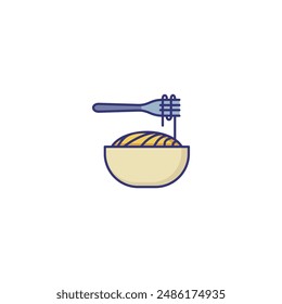 Bowl with spaghetti and fork line icon. Pasta, macaroni, lunch. Restaurant concept. Vector illustration can be used for topics like food, menu, gastronomy