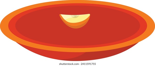 Bowl of spicy tomato soup with a slice of lemon. Warm comfort food for cold days vector illustration.