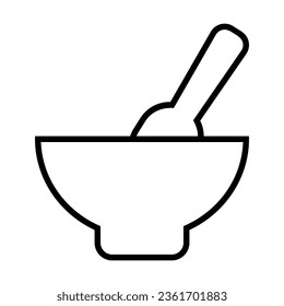 Bowl with spoon for feeding newborn with porridge isolated on white. Childhood, motherhood and newborn care. Childcare pictogram symbol. Simple thin line black and white vector icon