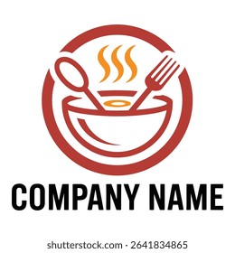 Bowl with spoon and fork isolated on white background for company logo