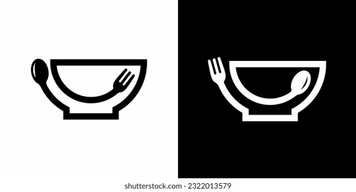 bowl spoon fork line art outline icon symbols vector logo illustration