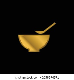 Bowl And Spoon gold plated metalic icon or logo vector