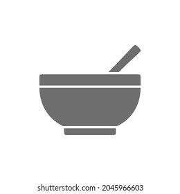 Bowl with spoon grey icon. Isolated on white background