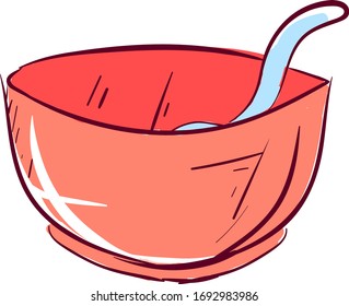 Bowl with spoon, illustration, vector on white background