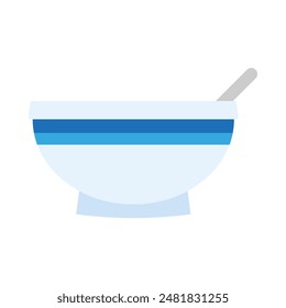 bowl and spoon, kitchen utensil isolated on white, flat simple illustration