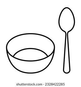 bowl and spoon in lines. Vector illustration