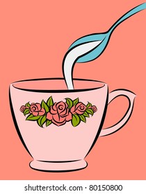 Bowl and spoon with milk. Vector